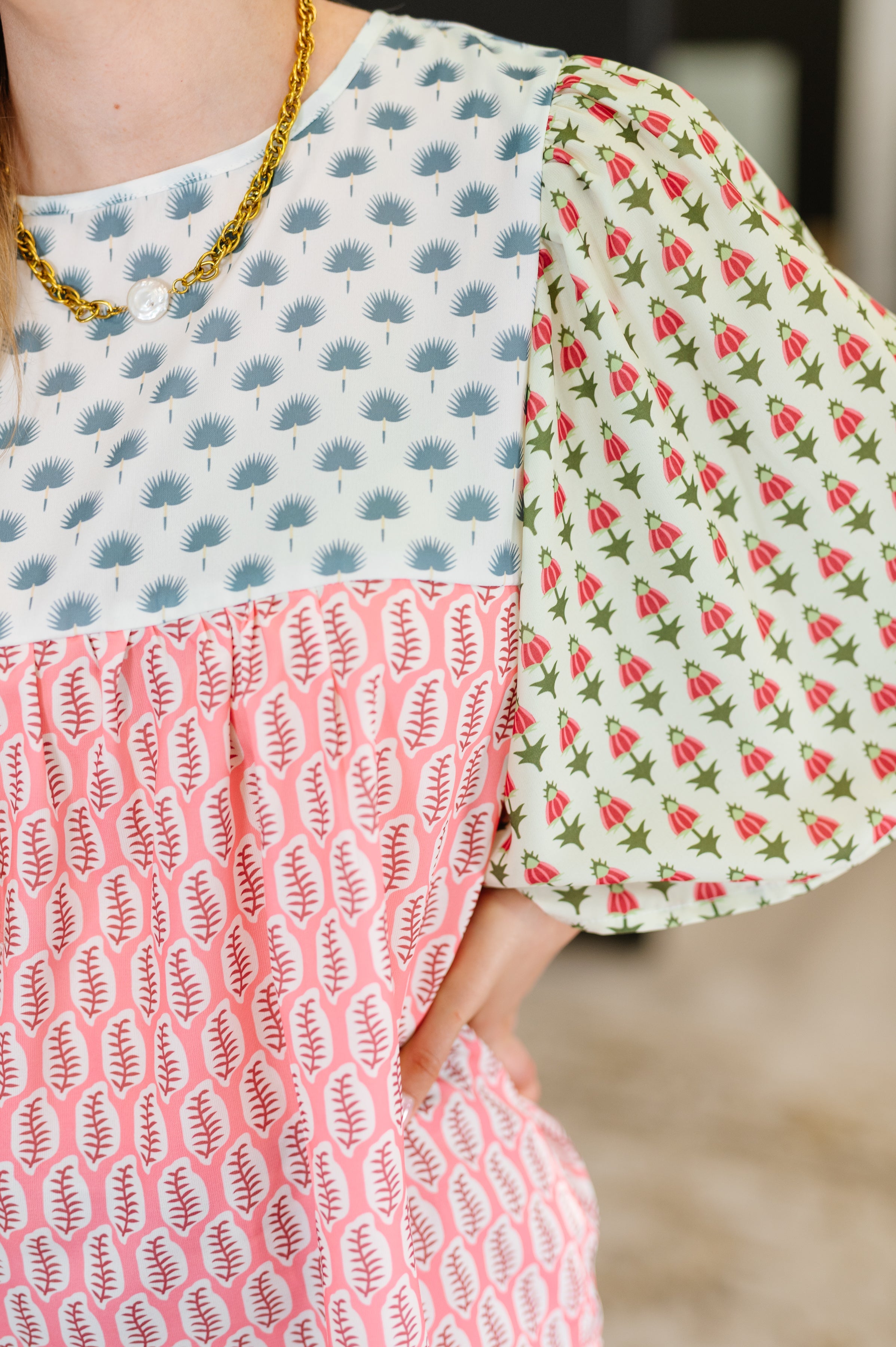 Outside Advantage Mixed Print Boho Blouse